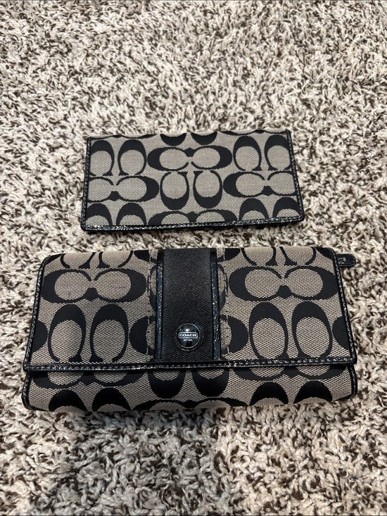 Coach Handbags - Coach Signature Canvas Wallet in Black and Tan